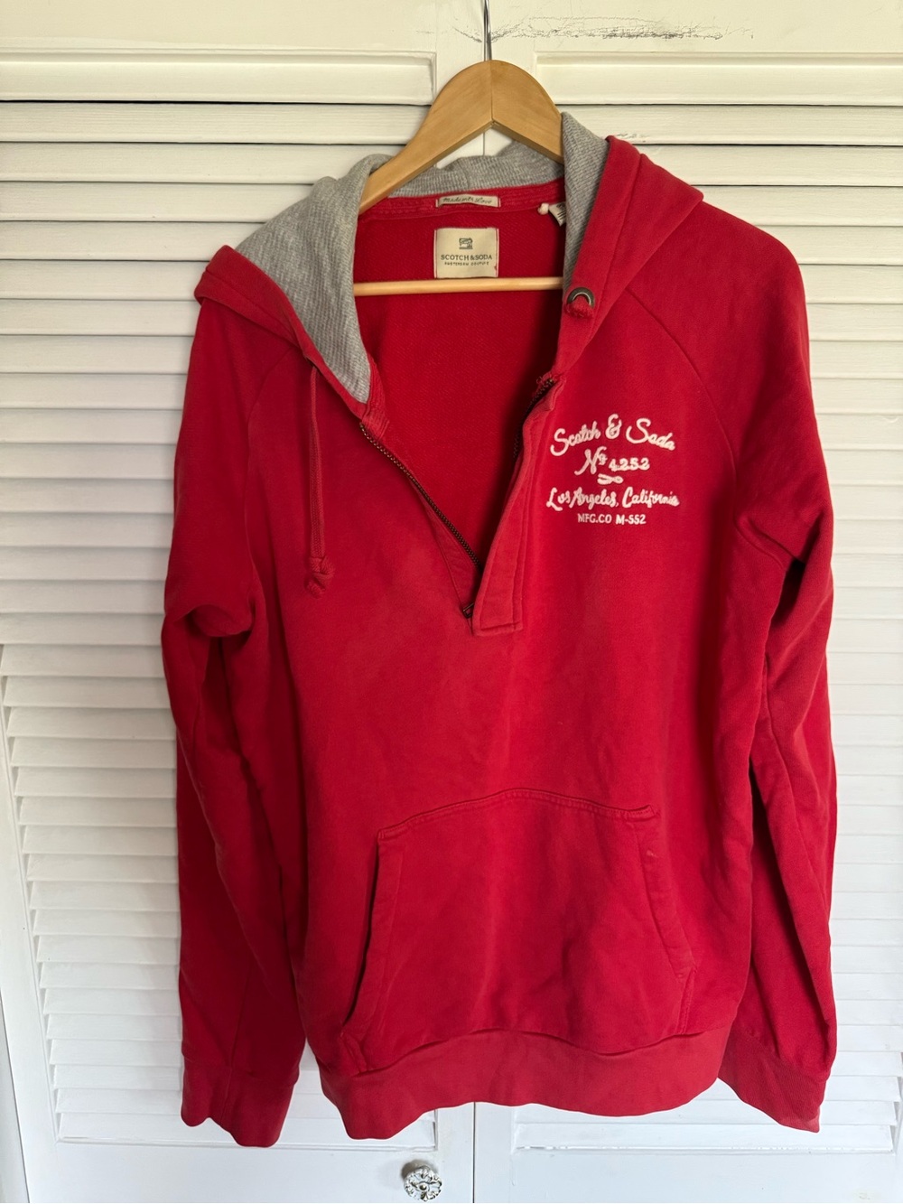Scotch & Soda Red Hooded Pullover with White Embroidered Logo